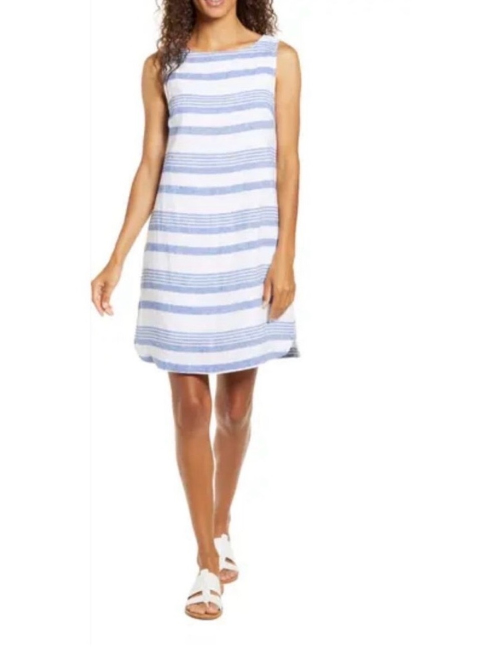 Beach Lunch Lounge Alina Blue Striped Linen Cotton Blend Vacation Resort Dress